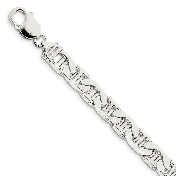 Men's 9.5mm Sterling Silver Solid Anchor Chain Bracelet 8 Inch